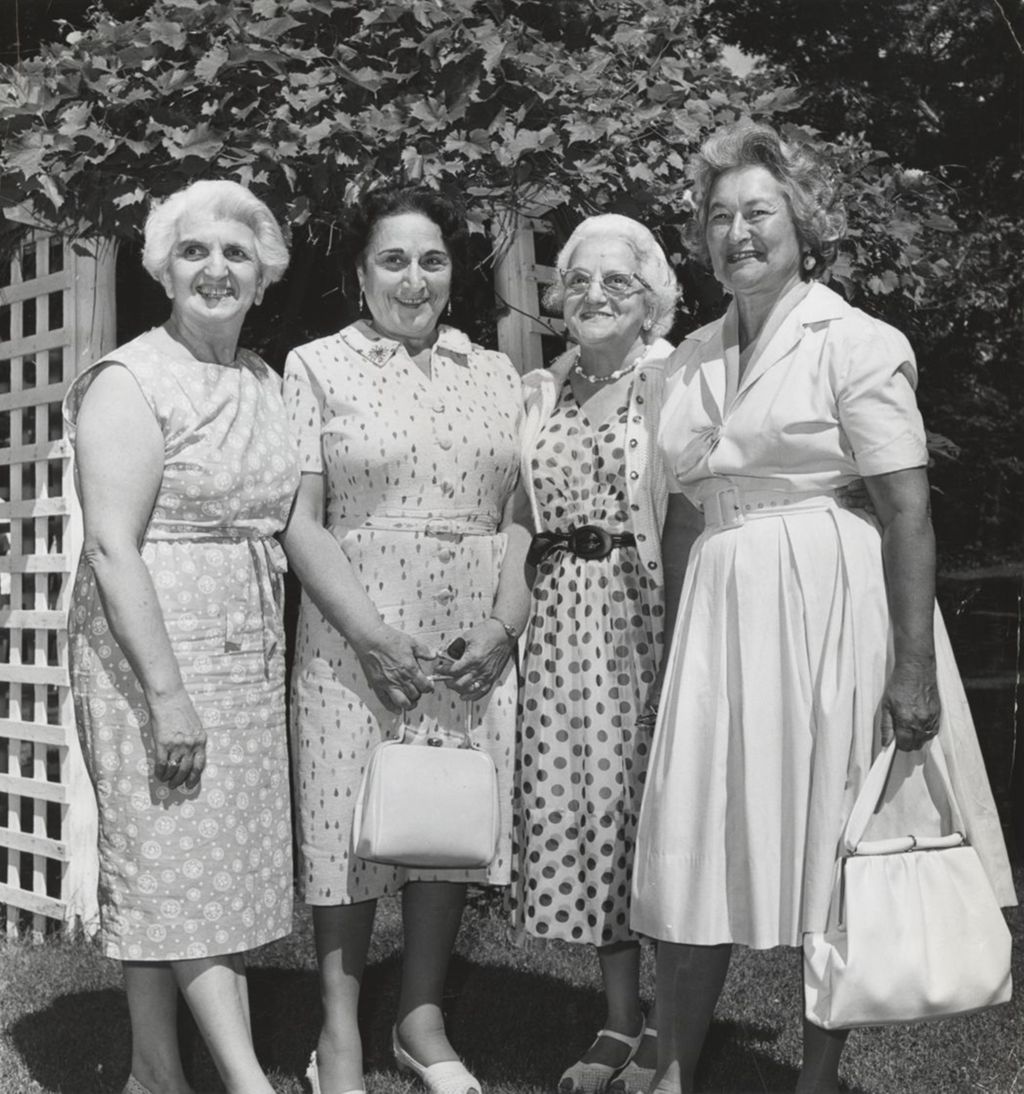 Miniature of Four women (Mrs. Nat Cohn, Mrs. Jack Abrams, Frances Molinaro, and Sadie Dreikurs) at Bowen Country Club's 50th Anniversary celebration