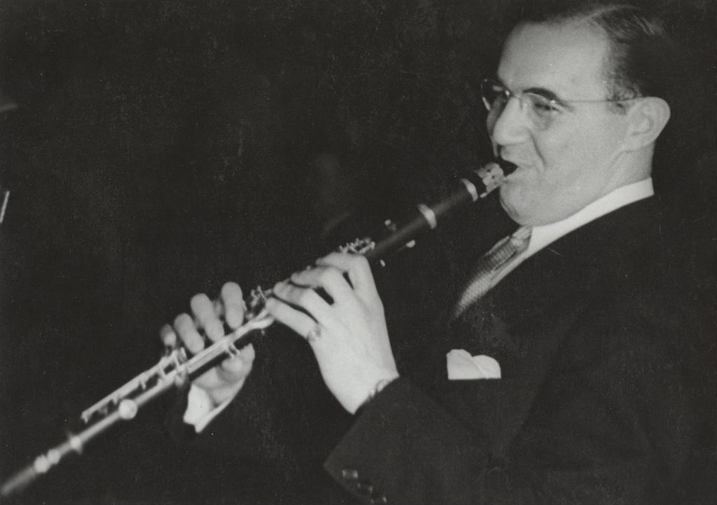 Jazz clarinetist and bandleader Benny Goodman at a 1940 Hull-House concert