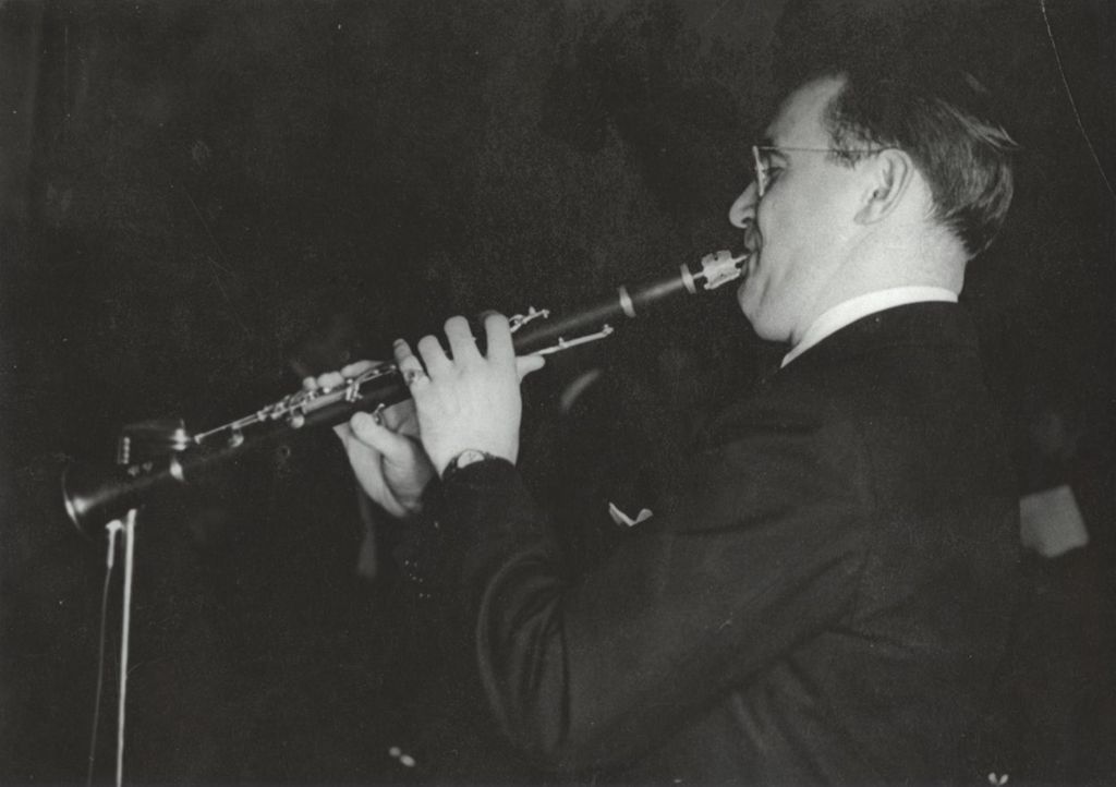 Jazz clarinetist and bandleader Benny Goodman at a 1940 Hull-House concert