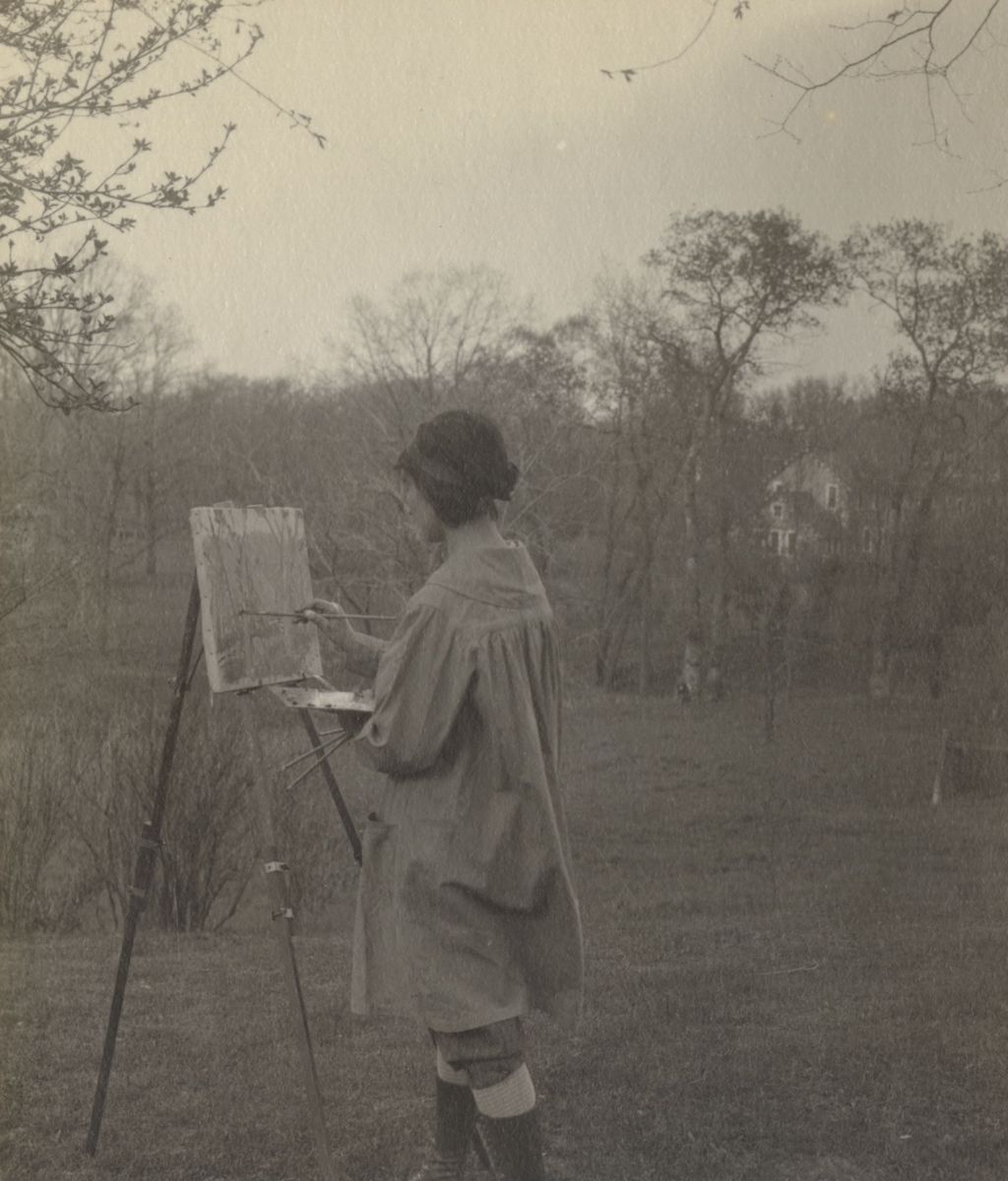 Miniature of Hull-House art instructor Sadie E. Garland (later Dreikurs) painting at Bowen Country Club