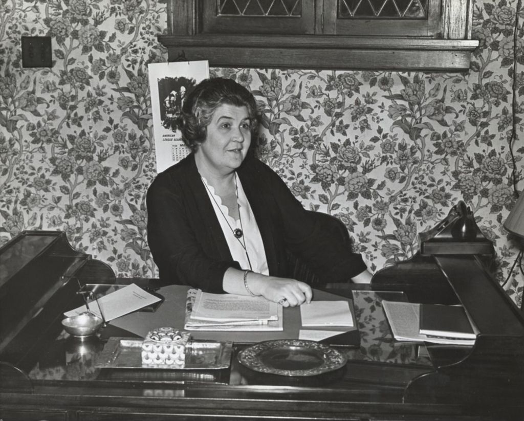 Miniature of Hull-House director Charlotte Carr in her office