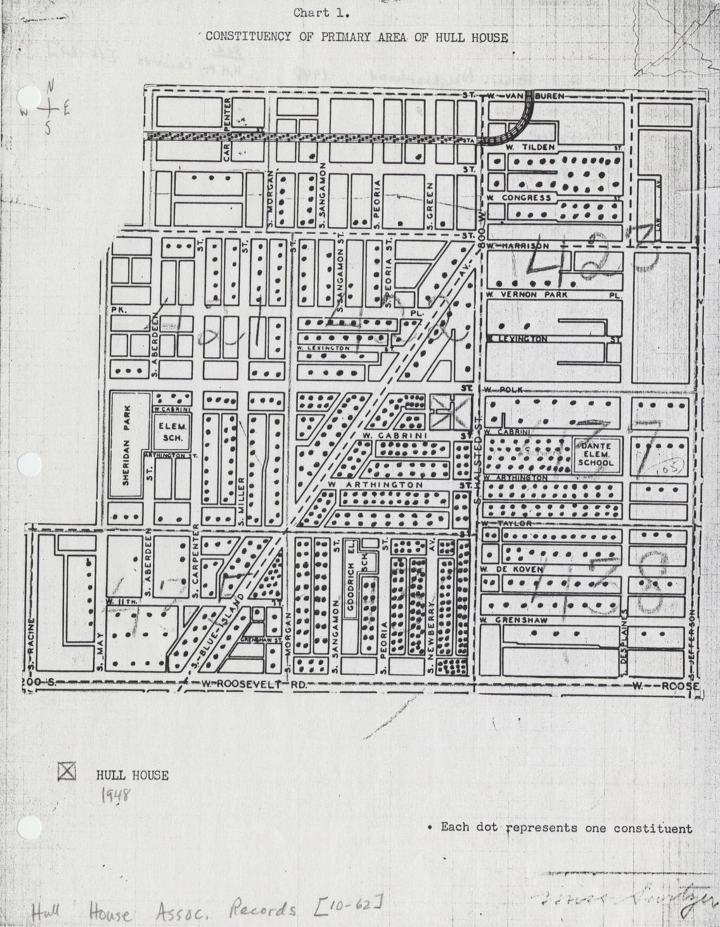 Map of Hull-House neighborhood in 1948