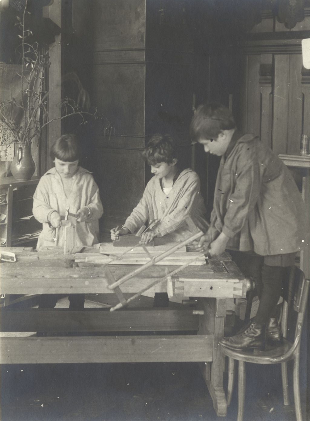 Miniature of Three children woodworking