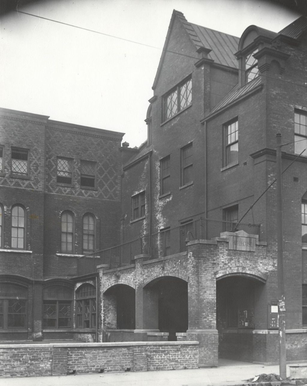 Entrance to Hull-House with Hull Mansion and Smith Building
