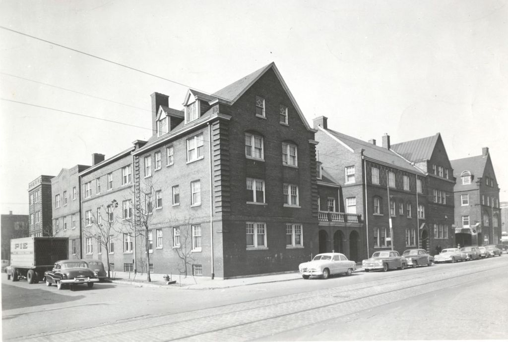 Miniature of Hull-House complex looking northwest from Halsted St. and Cabrini St