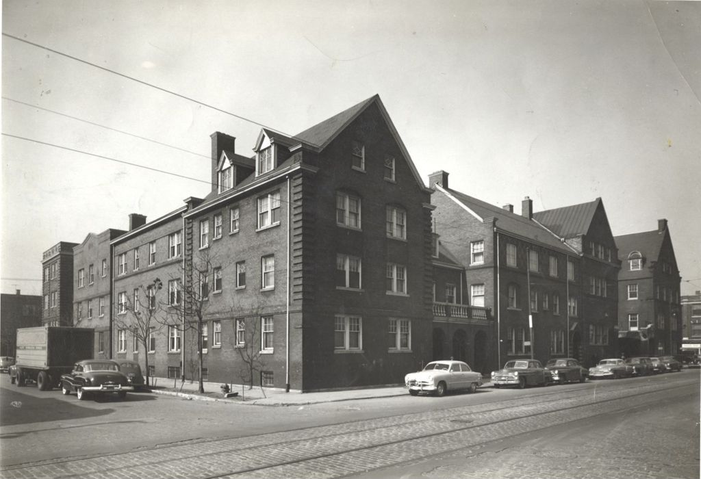 Hull-House complex looking northwest from Halsted St. and Cabrini St