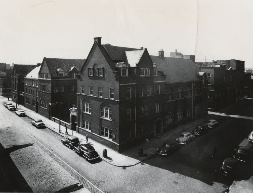 Miniature of Hull-House complex with full Halsted St. and Polk St. facades
