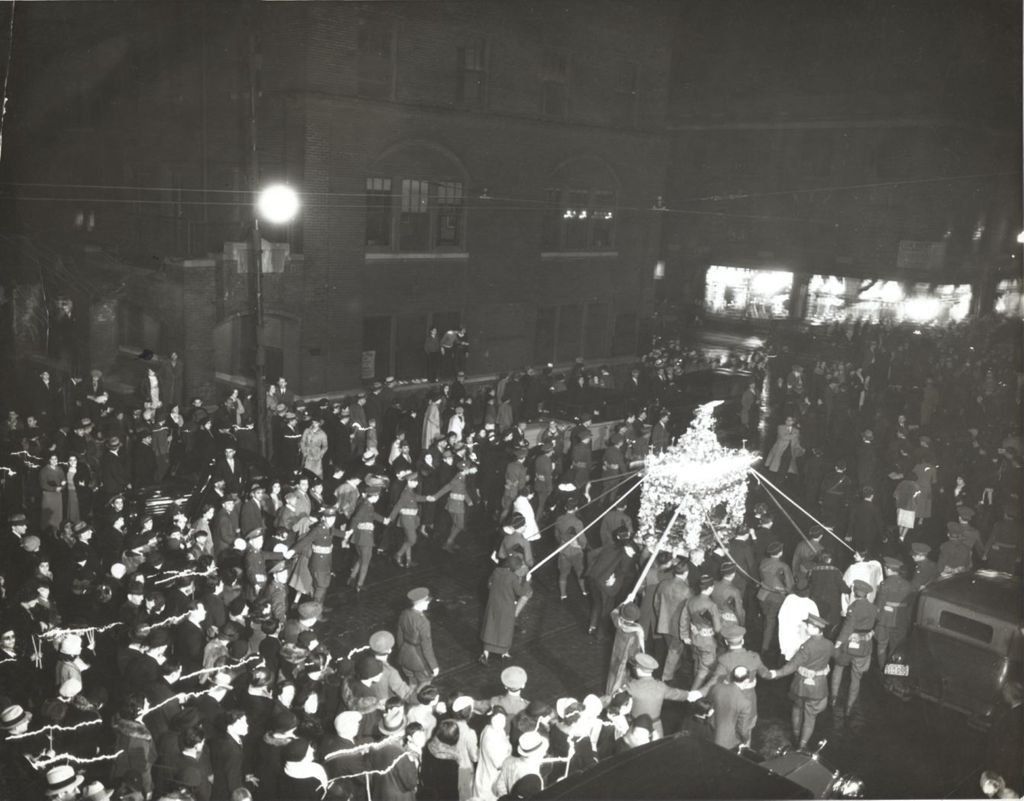 Greek Easter procession passing in front of Hull-House