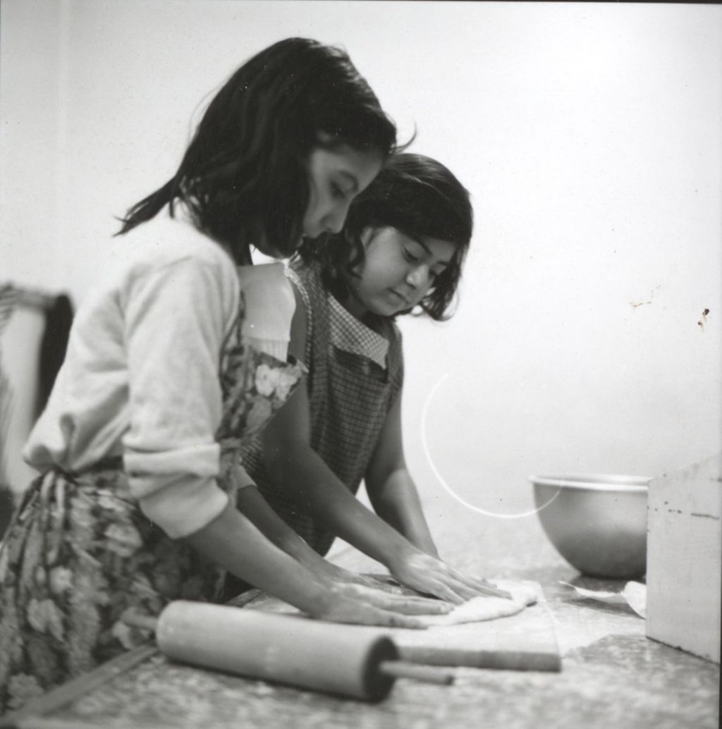 Miniature of Girls working with dough in cooking class