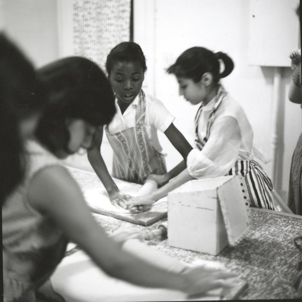 Miniature of Girls working with dough in cooking class