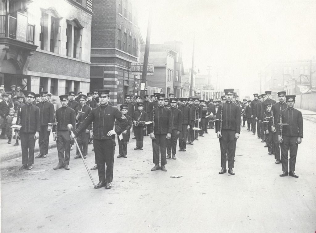 Hull-House Boys Band in formation on Polk Street