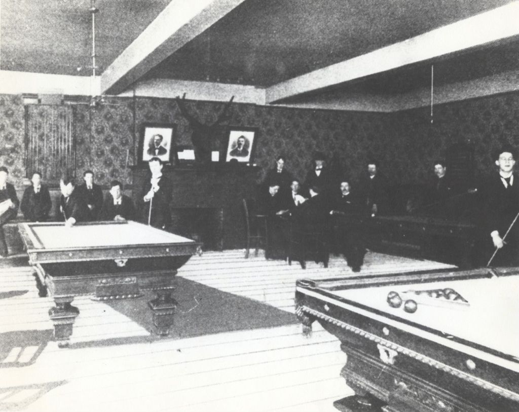 Pool and card playing in Hull-House men's club room