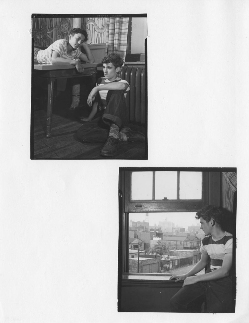 Miniature of (Top photo) Two boys hanging out; (Bottom photo) Boy looking out window