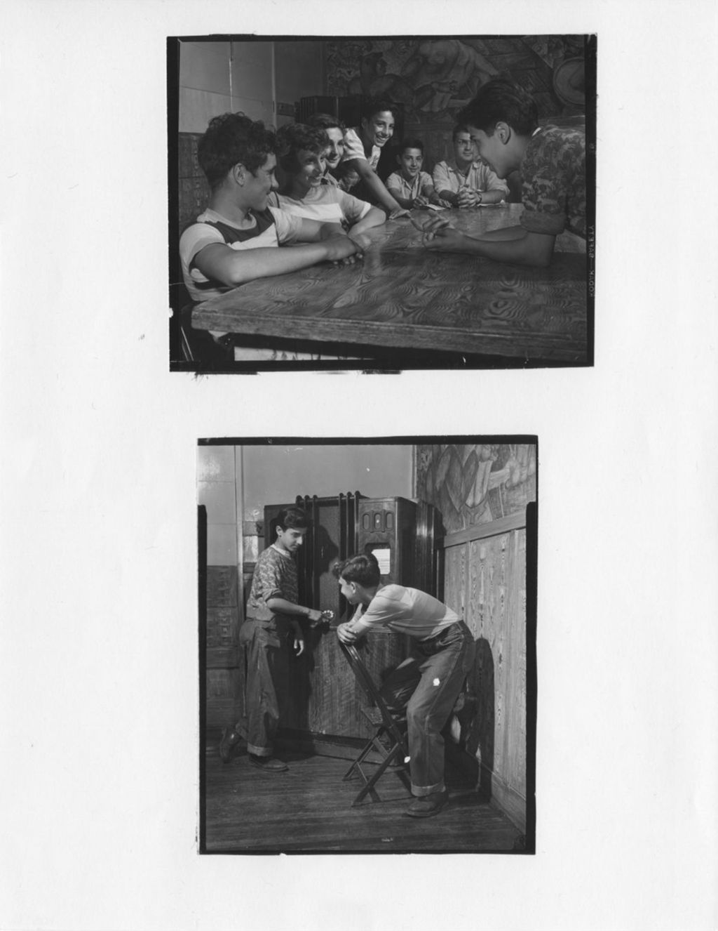 Miniature of (Top photo) Boys meeting around a table; (Bottom photo) Two boys hang out next to jukebox