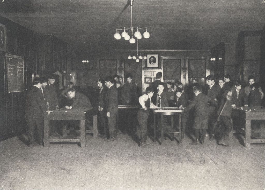 Miniature of Boys playing billiards in Boys' Club game room