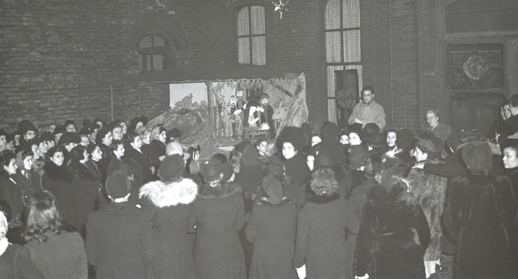 Outdoor Hull-House Christmas program with creche