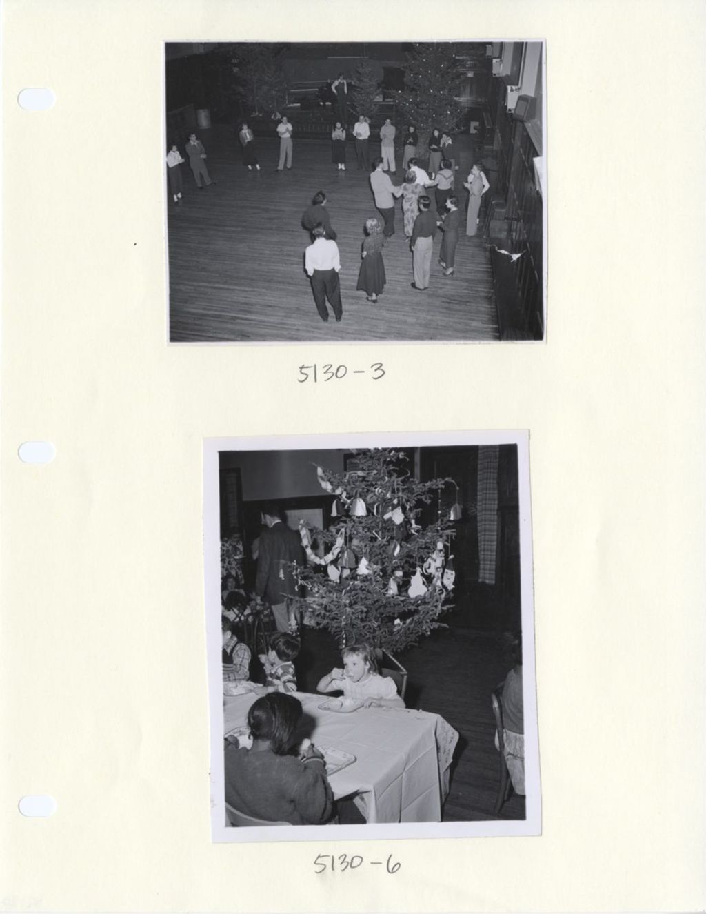 Miniature of (Top photo) Dancing at Hull-House Christmas party; (Bottom photo) Children eating at Hull-House Christmas party