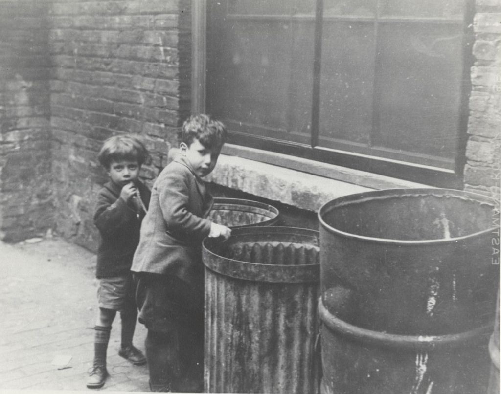 Miniature of Two boys alongside garbage cans in alley near Hull-House