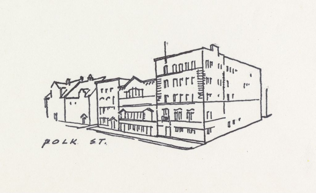 Miniature of Pen drawing of north facade of Hull-House complex