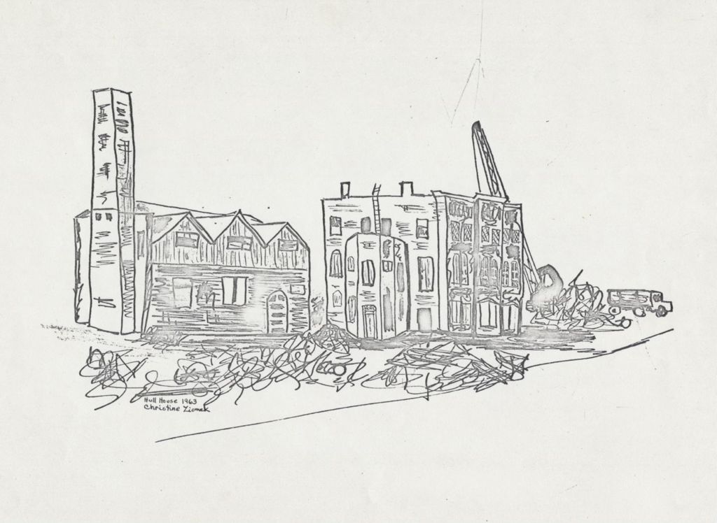 Sketch of Hull-House during 1963 demolition