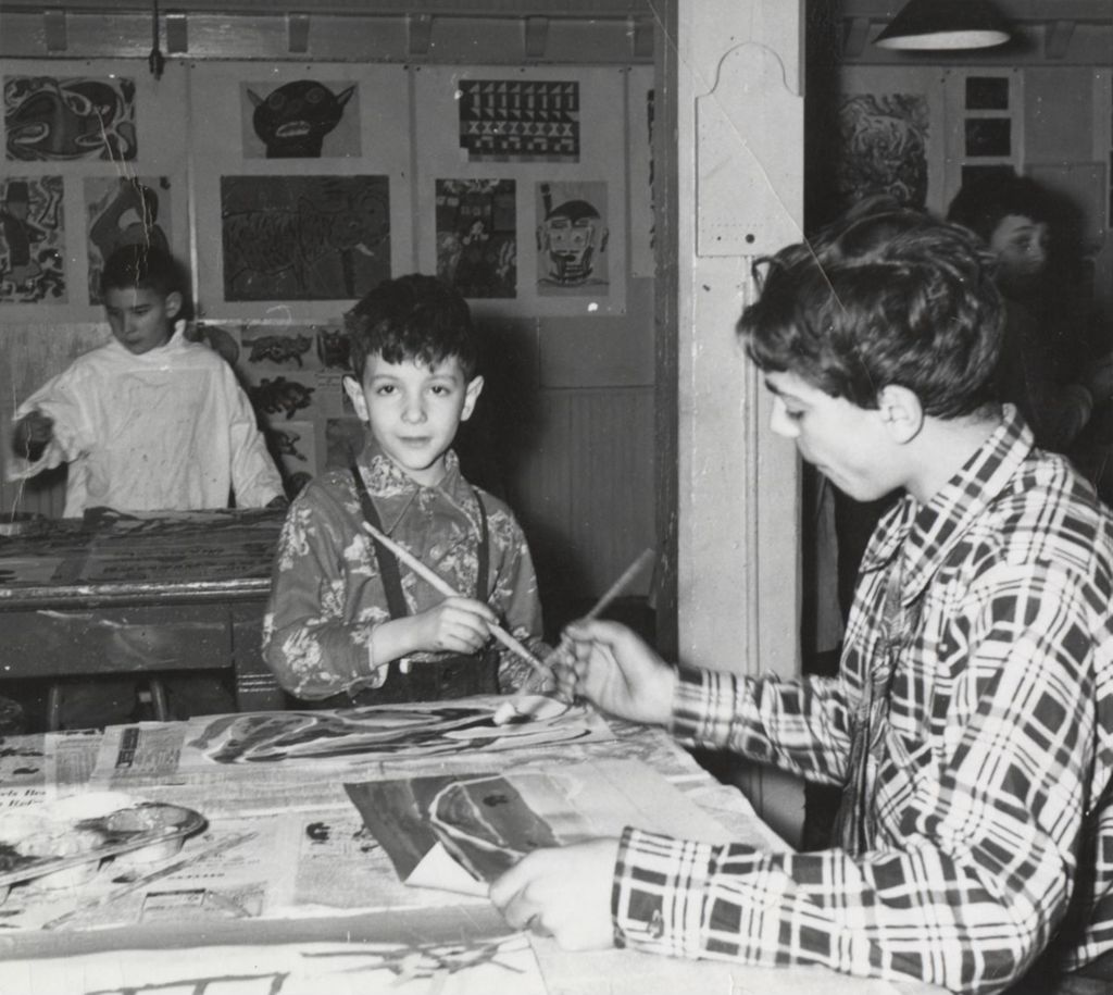 Miniature of Boys painting in art class