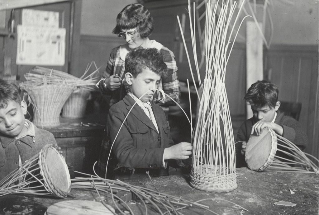 Miniature of Boys making baskets