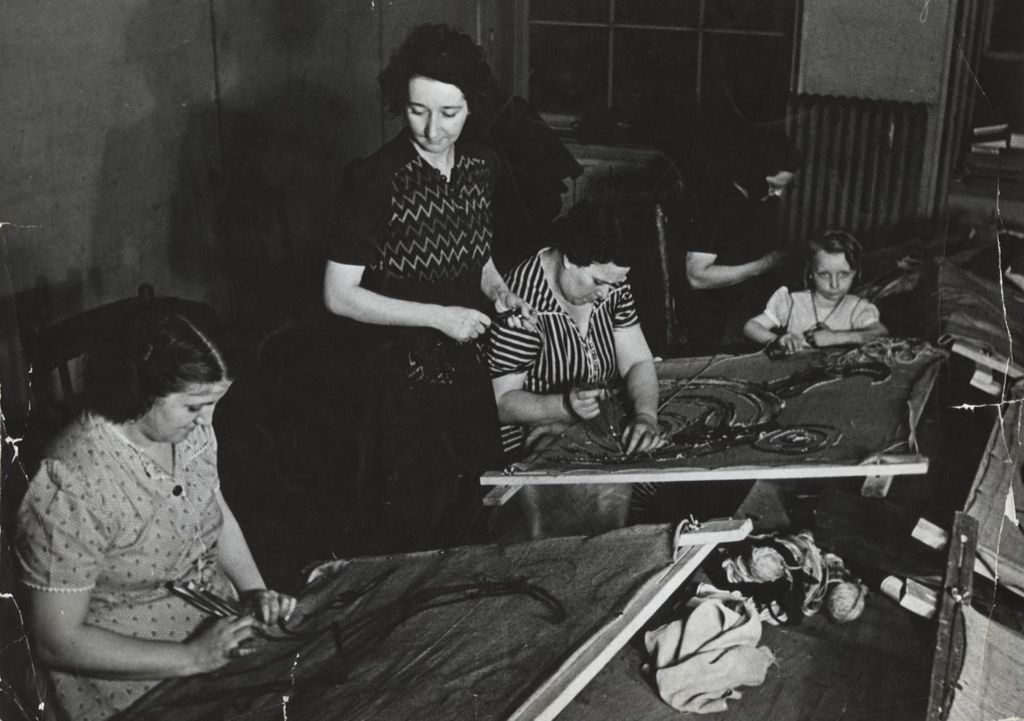 Miniature of Women creating tapestries