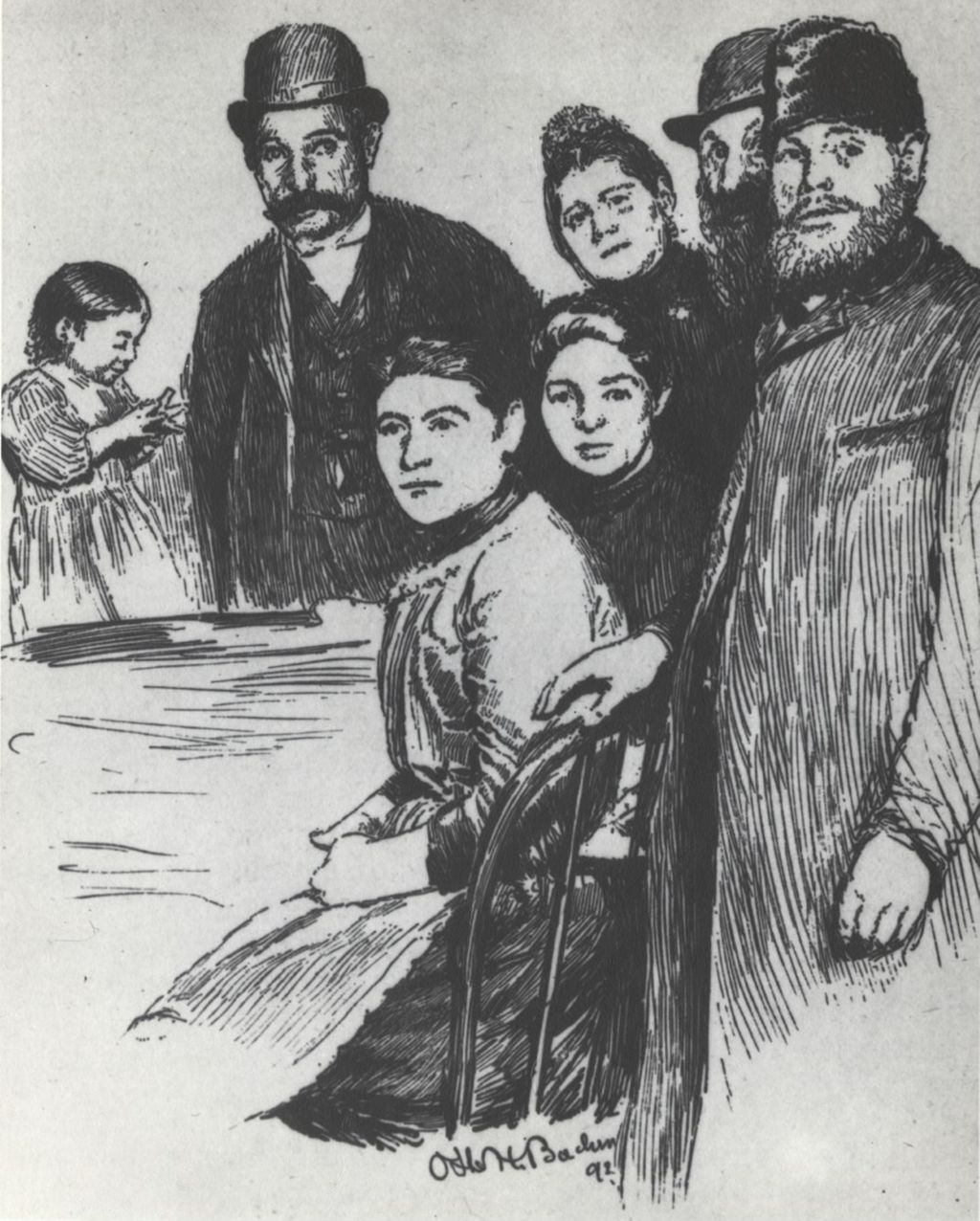 Drawing of "Immigrant Family" by Otto H. Bacher