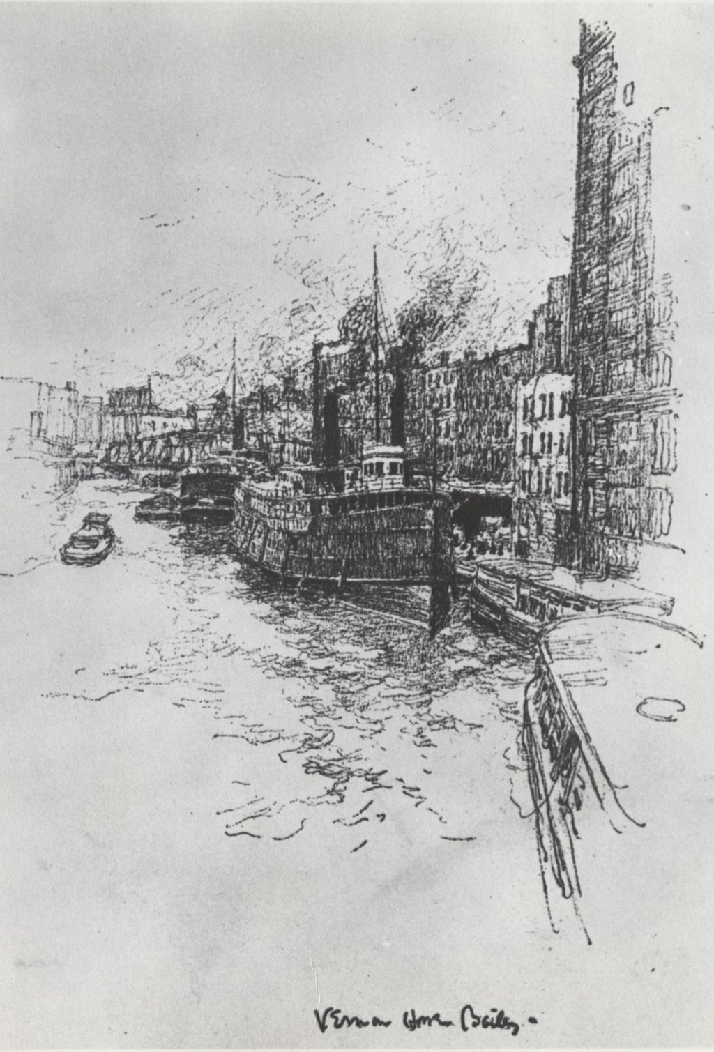 Miniature of "The Chicago River" drawing by Vernon Howe Bailey (1908)