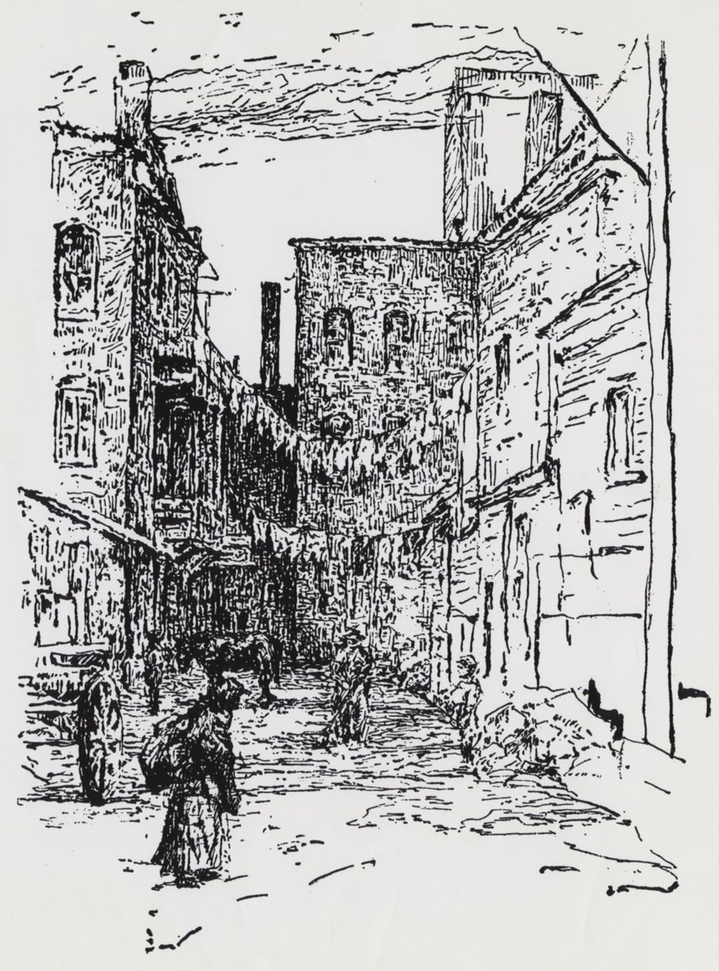 Miniature of Norah Hamilton drawing "An Alley near Hull-House"