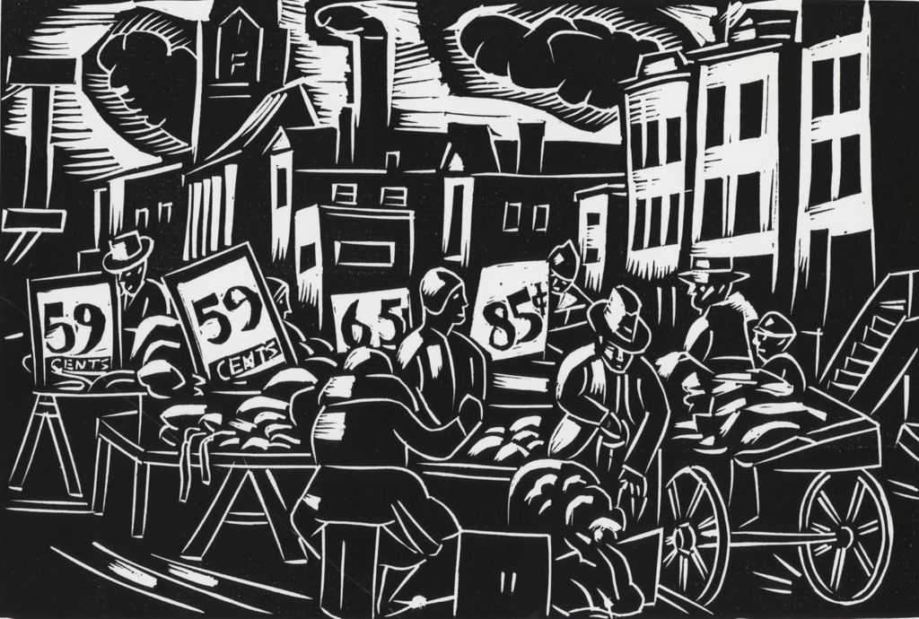 William Jacobs lithograph "Maxwell Street Market"