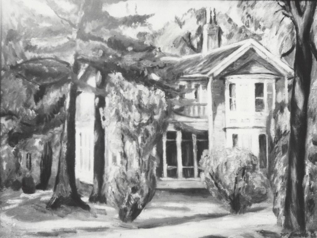 Miniature of William Jacobs drawing of farm house at Bowen Country Club