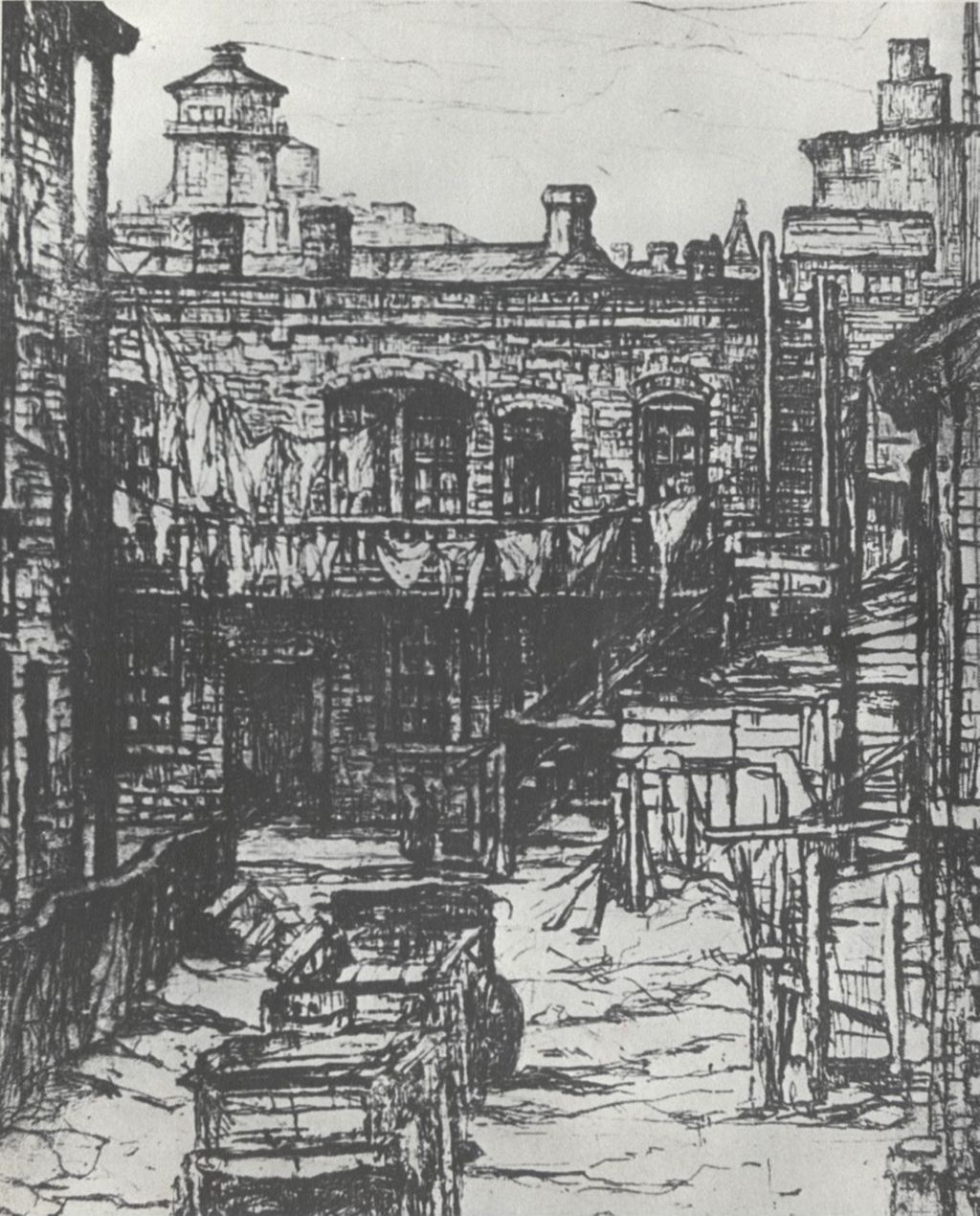 Miniature of Norah Hamilton drawing "Polk Street Opposite Hull-House"
