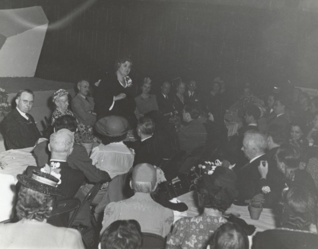 Miniature of Charlotte Carr addresses attendees at 1941 Hull-House Annual Dinner