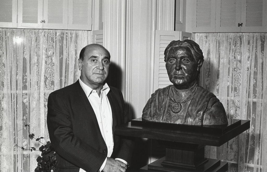 Miniature of Mr. DiVitto with bust of Jane Addams at Hull-House 80th Anniversary Celebration