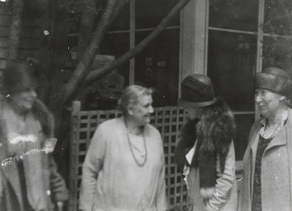 Miniature of Jane Addams with Mary Rozet Smith and others at Bowen Country Club during Hull-House 40th Anniversary celebration