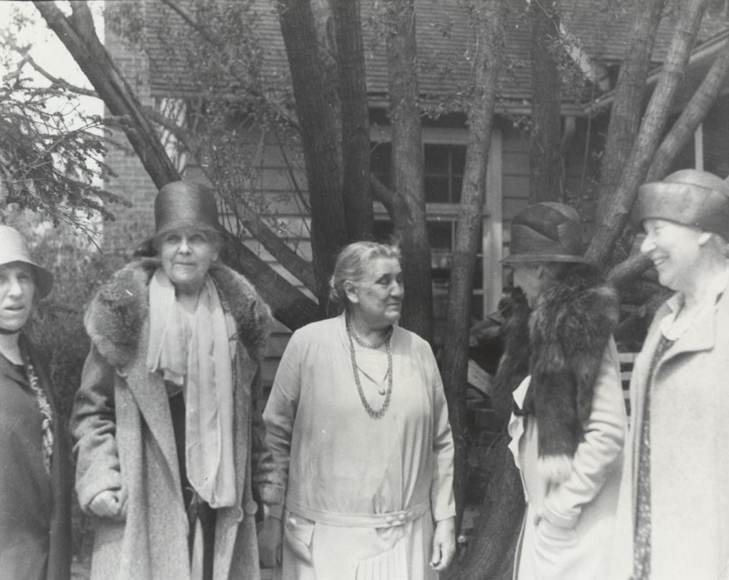 Miniature of Jane Addams with Mary Rozet Smith, Julia Lathrop, and others at Bowen Country Club during Hull-House 40th Anniversary celebration