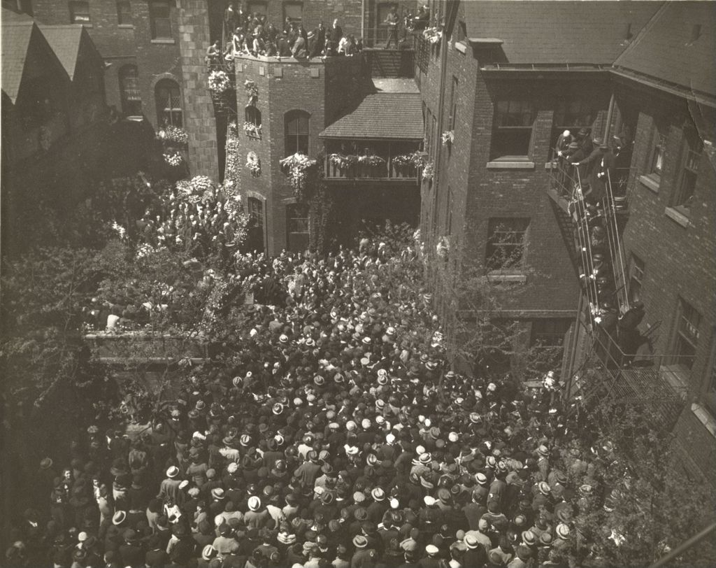 Miniature of Mourners gathered in the Hull-House courtyard for Jane Addams's funeral