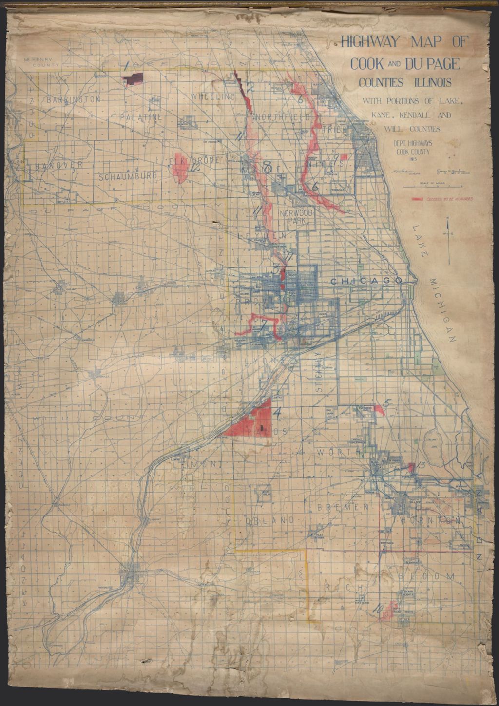 Miniature of Original Working Map used by Dwight Perkins, re: Recommended Acquisitions for initial Forest Preserve District