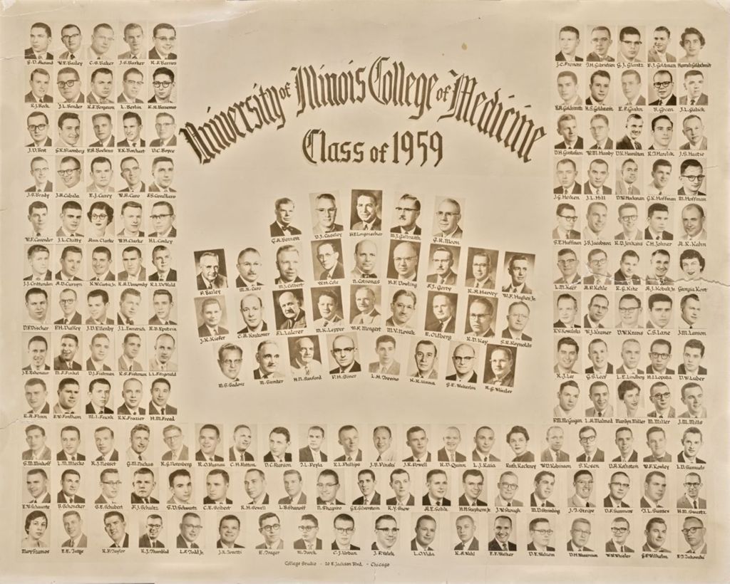 Miniature of 1959 graduating class, University of Illinois College of Medicine