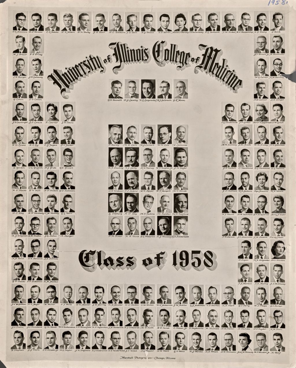 Miniature of 1958 graduating class, University of Illinois College of Medicine