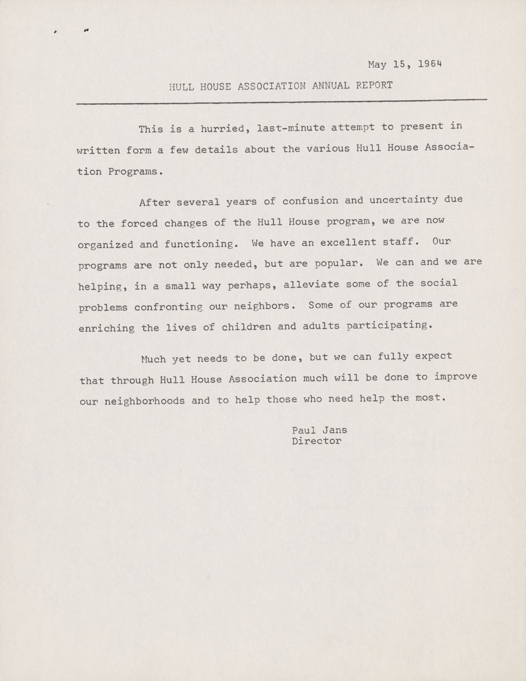 Hull House Association, Annual Report, 1963