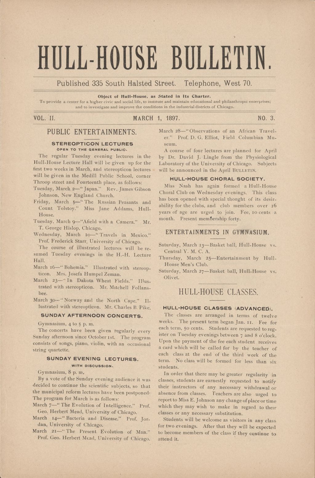 Hull-House Bulletin, vol. 2, no. 3, 1897: Mar. 1