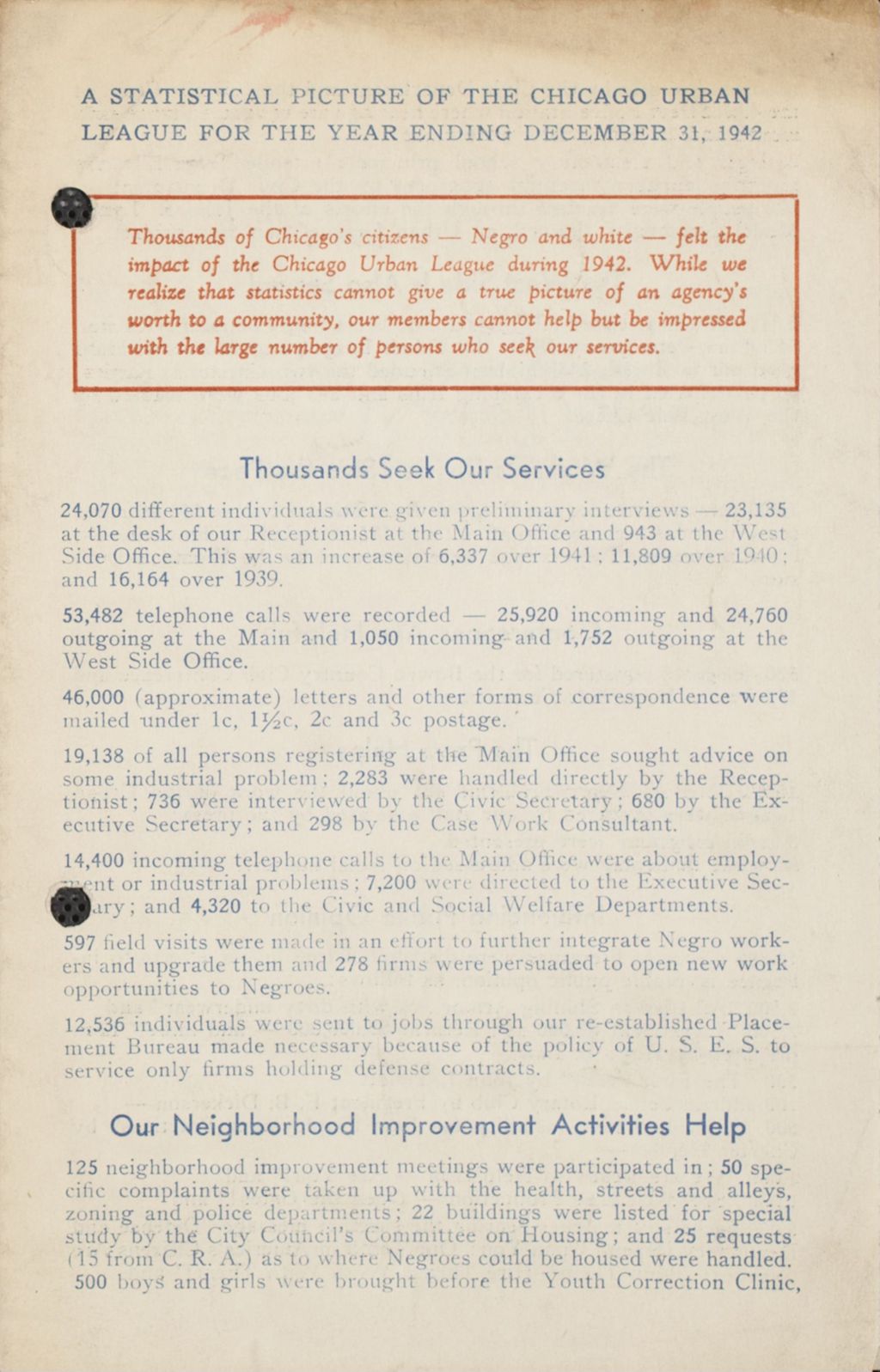 Miniature of Statistical Picture of the Chicago Urban League, 1942 (Folder I-28)