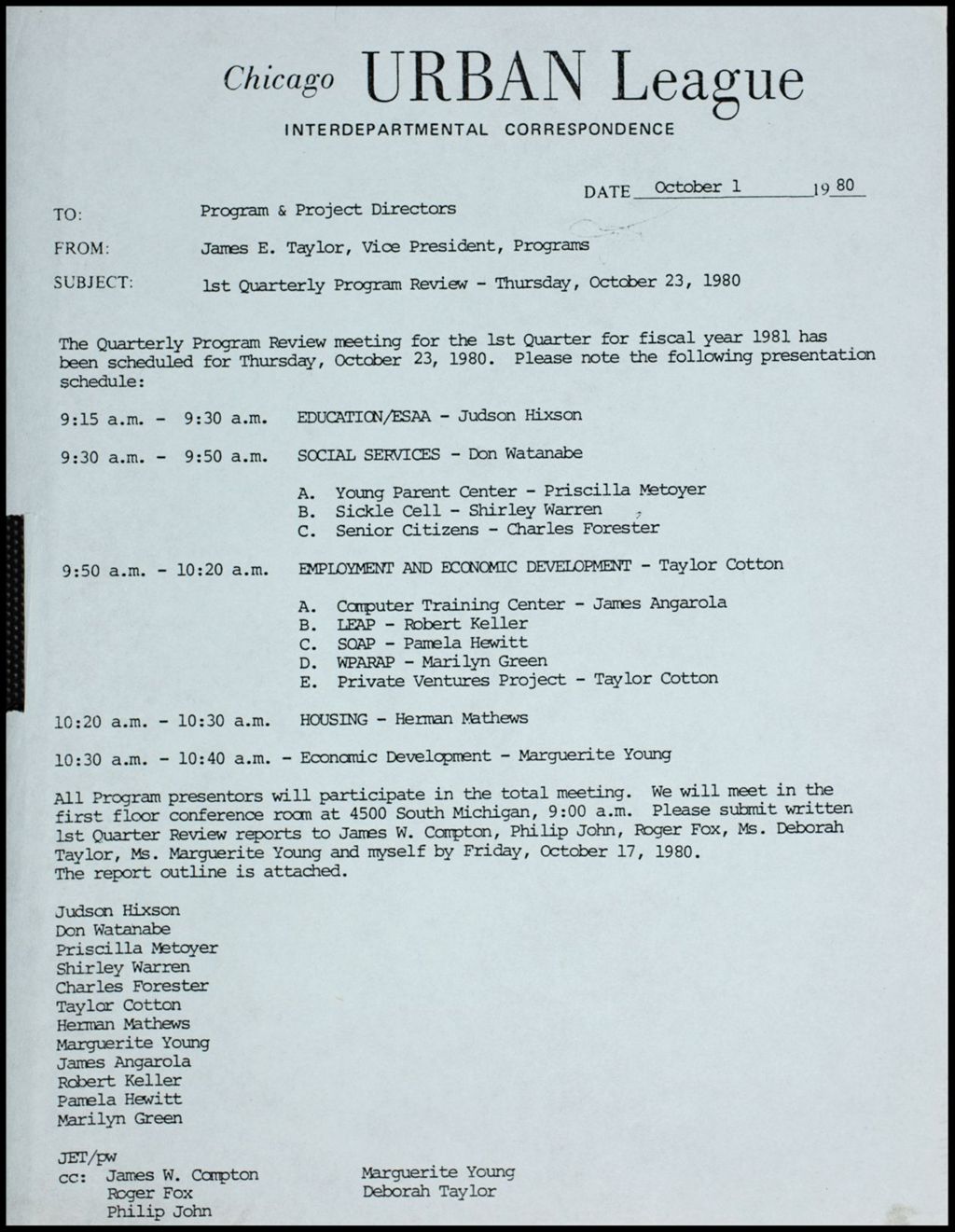 Miniature of Quarterly meeting, 1980 (Folder I-377)