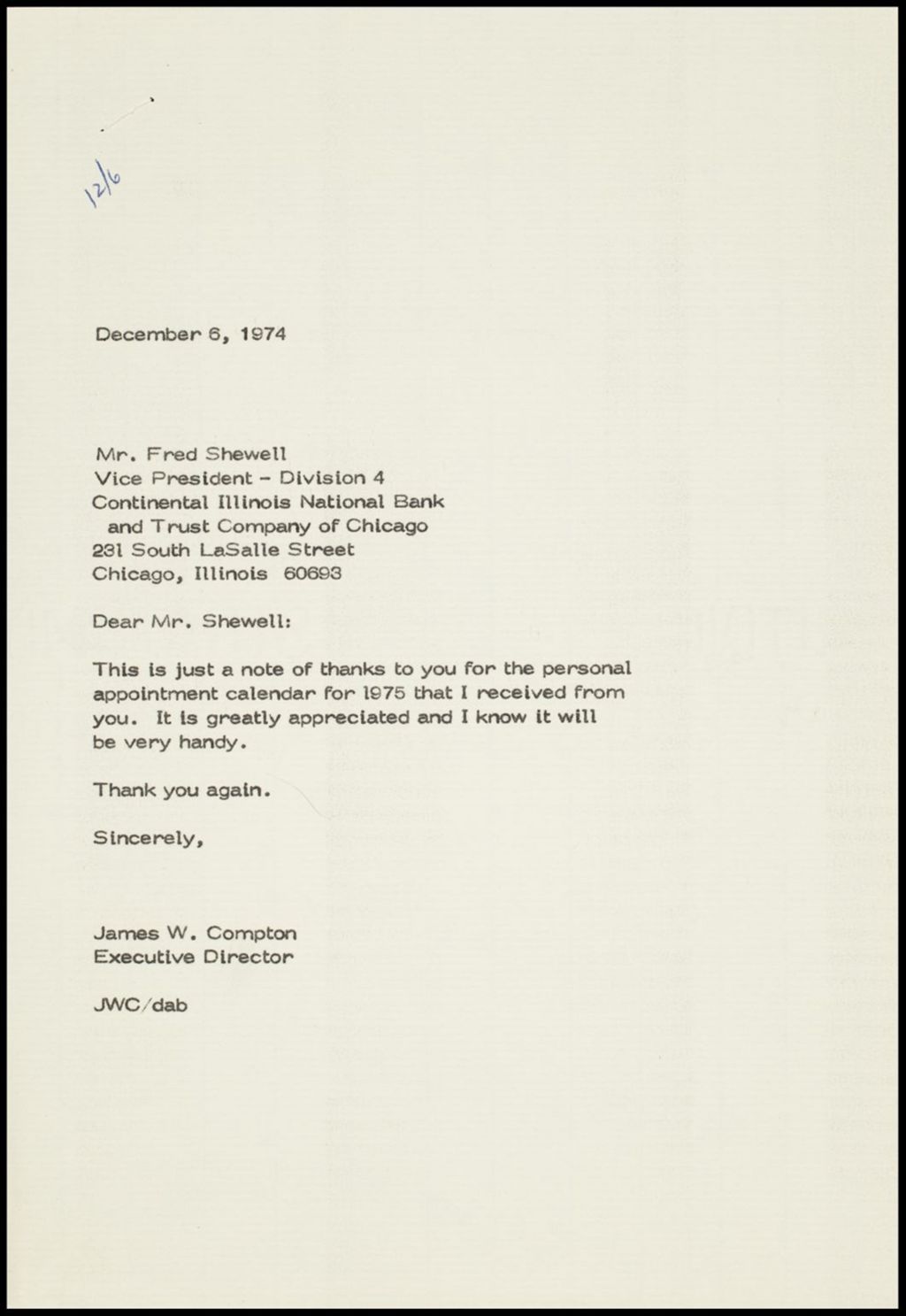 Miniature of James Compton - correspondence, 1974 (Folder I-867)