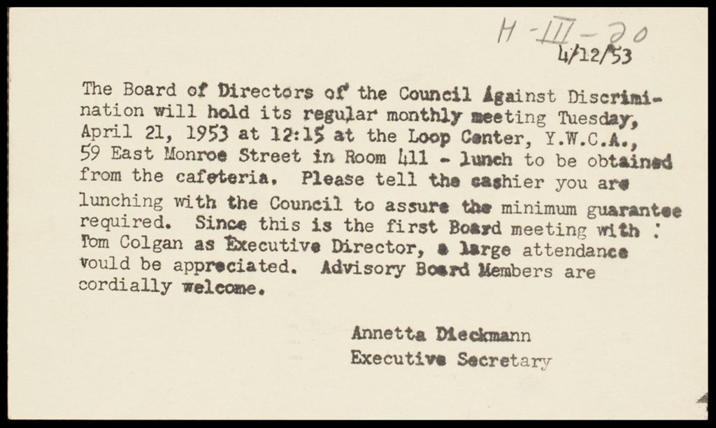 Miniature of Human Relations Department - Chicago Council Against Racial and Religious Discrimination, 1950-1954 (Folder I-2628)