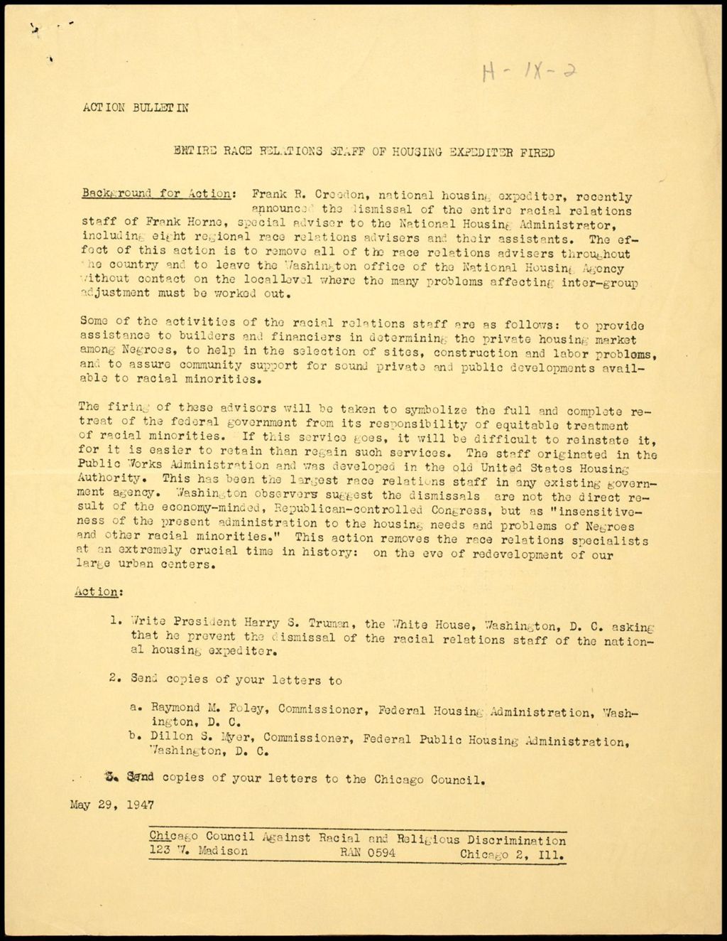Miniature of Human Relations Department - Chicago Council Against Racial and Religious Discrimination, 1947-1950 (Folder I-2629)