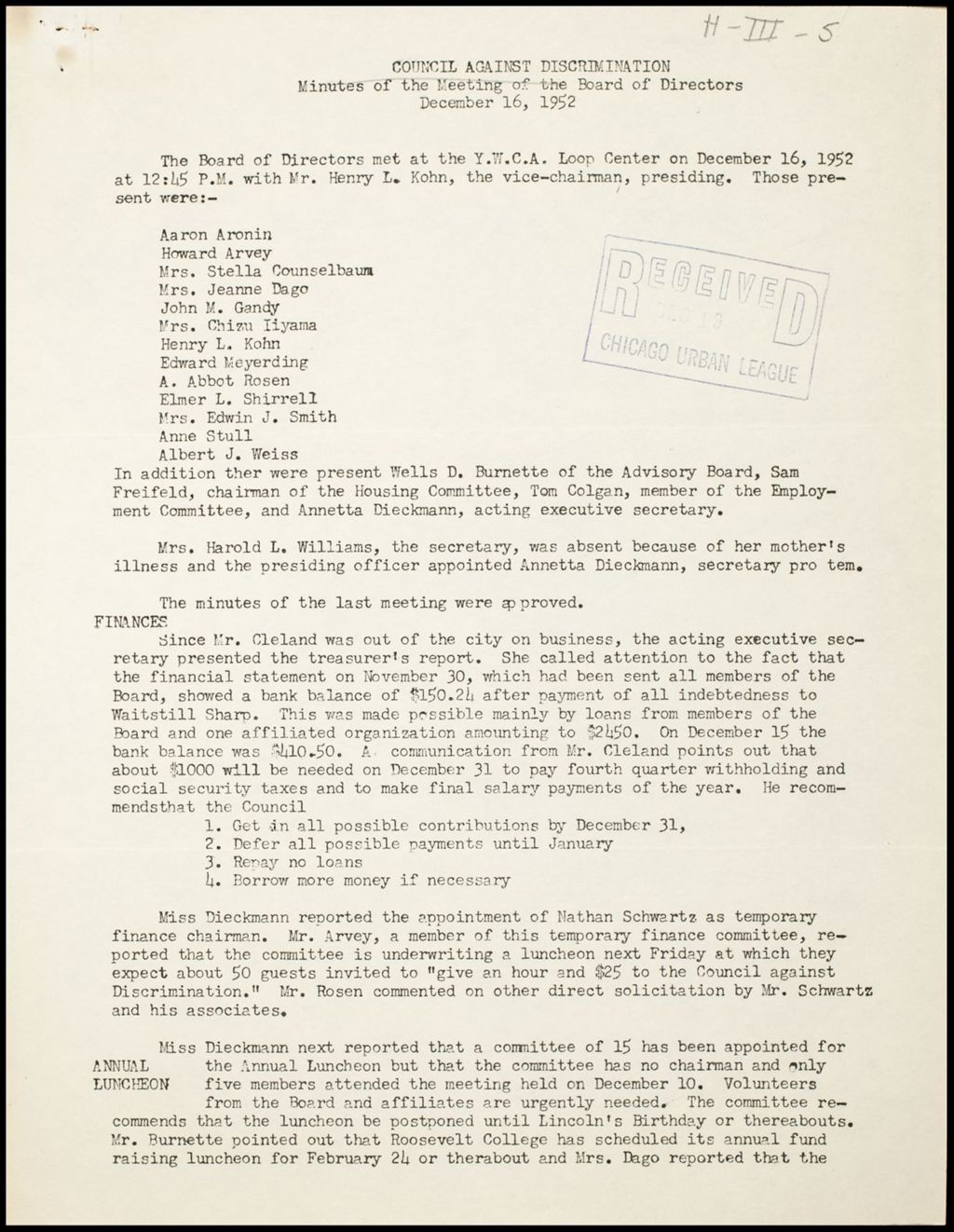 Miniature of Human Relations Department - Chicago Council Against Racial and Religious Discrimination, 1952-1954 (Folder I-2632)