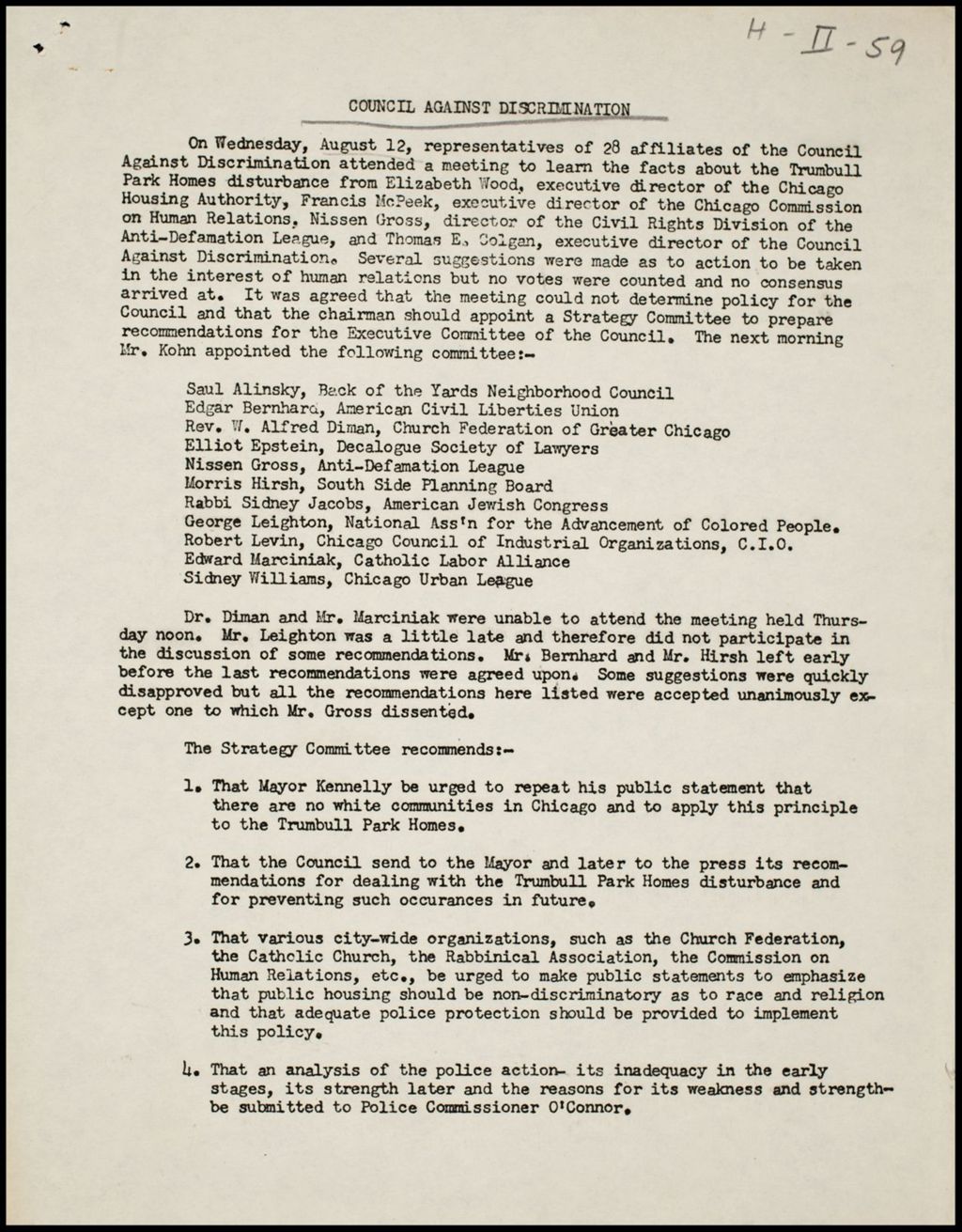 Miniature of Chicago Council Against Racial and Religious Discrimination - Trumbull Park Homes Committee, 1953-1954 (Folder I-2643)